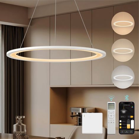 Mai & Mai Lustre Suspension Plafonnier LED Triple Commande Câble Réglable Lampe de Nuit pour Salle à Manger Salon Chambre Blanc Sablé 625×625 MM 30W Luvina01 (1/5)