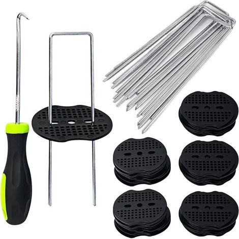 50 Pack 6" Weed Control Membrane Pegs with Protective Washers and Hook/Nail, 6" Length MUMU (1/4)
