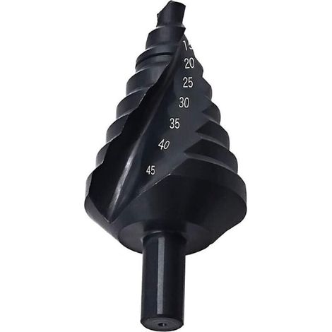 HSS Step Drill Bits 10-45mm Spiral Flute, Triangle Handle Nitrile Pagoda Shank Drill Bit with Black Steel Bit (1/5)
