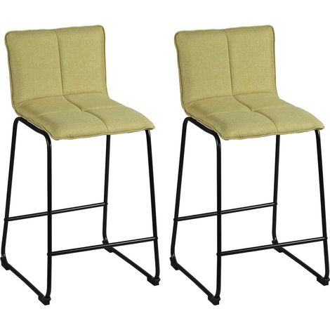 Lot de 2 tabourets de bar assise matelassée et tissu polyester vert piètement métal - ANSON (1/4)