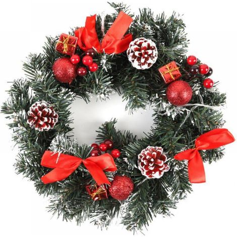 Guirlande De Noël - Couronne Lumineuse À Piles - Pour Porte D'Entrée Extérieure Ou Intérieure - 30 Cm - Rouge Or Argent - 1 Pièce (1/3)