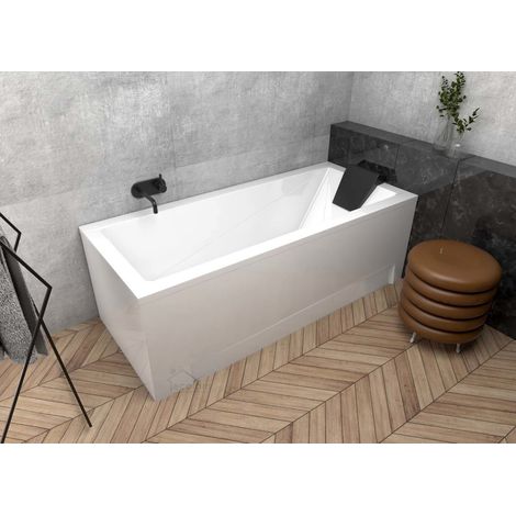 ECOLAM Baignoire rectangle Modern 170x70 cm avec tablier + appui-tête noir pieds silicone + siphon ensemble complet (1/5)