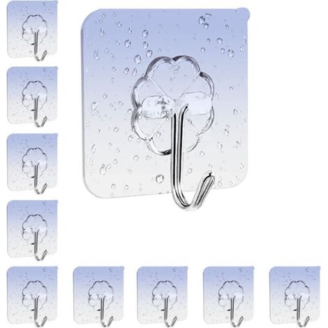 YMYNY 10 Pcs Crochet Adhesif Mural Charge Maximale 10kg, Crochets Adhesif imperméables, Accroche Serviette Salle de Bain Crochets Adhesifs Transparents pour Salle de Bain Cuisine Salon (1/4)