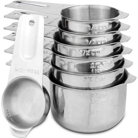 Ensemble de 7 tasses à mesurer robustes, en acier inoxydable 18/8 avec anneau de connexion (1/5)