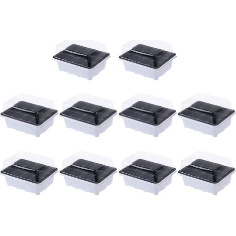 Paquete de 10 bandejas para semillas, bandejas de germinación, bandejas de inicio, difusores de invernadero, juego de cuidado de plantas, invernadero de interior para el cultivo de plantas (12 cavidad (1/5)