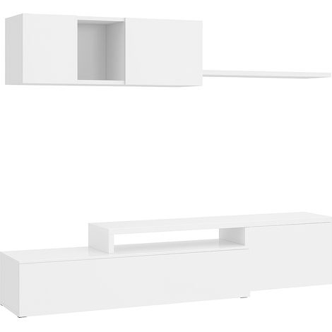 Parete Attrezzata Mobile Soggiorno TV con Mensola Pensile Salotto Legno Base Televisione Sala da Pranzo Design Moderno Modulare Reversibile Adelaide 201 x 41 x 44 cm Colore Bianco (1/5)