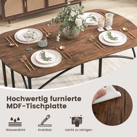 Ensemble table à manger marron 3 pièces bois et métal avec 2 bancs, rangement sous table et plateau étanche pour cuisine et studio (1/5)