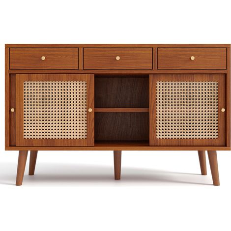 Credenza sideboard con 3 cassetti e 3 ante scorrevoli in MDF color noce 120 x 40 x 78 cm (1/5)