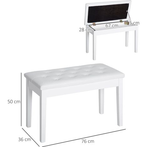 Klavierhocker, Klavierbank mit Verstecktem Stauraum, Klavierstuhl mit Kunstleder Kissen, Pianobank, Massivholz Keyboardbank für Piano, Keyboard, 76 x 36 x 50 cm, Weiß (1/5)
