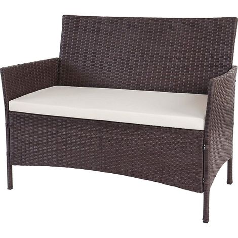 Panca da giardino in polyrattan marrone screziato con cuscino color crema MDJ04136