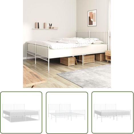 The Living Store Bettgestell mit Kopf- und Fußteil Metall Weiß 200x200 cm - Bettstellengestell - Doppelbett - Metallbett - Weißes Bett - Boxspringbettenrahmen (1/5)