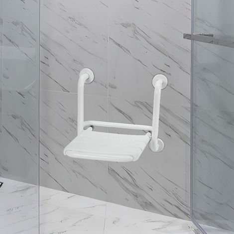 Jiubiaz Tabouret de douche pliable mural en acier inoxydable 304 et ABS, 35 x 32,5 cm, siège de douche mural (1/5)