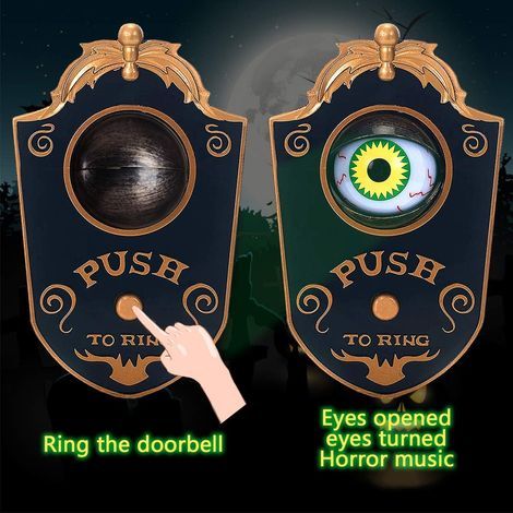 Halloween-Türklingel mit einem leuchtenden Auge und gruseligem Geräusch – Dekoration für Bars, Spukhäuser und Scherzzimmer – einäugige Türklingel mit weißen Rissen (1/4)