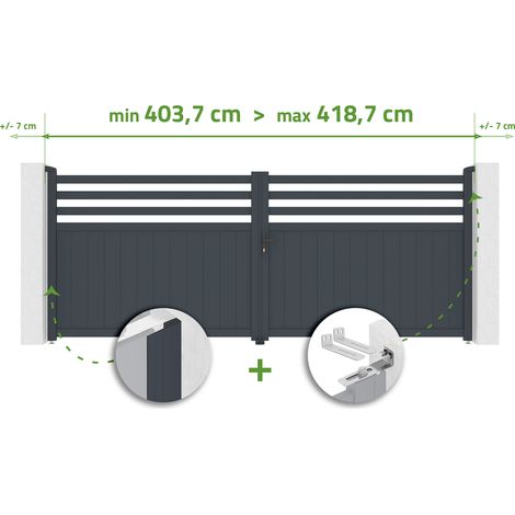Portail battant ajustable en largeur NEVIS 4m H.160cm Aluminium Gris Anthracite (1/4)