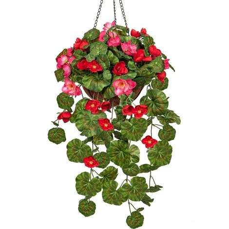 Künstliche Geranie Hängepflanze mit Hängeampel Dekopflanze 70cm Groß Rosa/Rot (1/5)