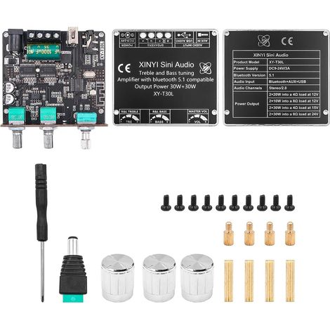Amplificateur Audio Bluetooth T30L 2.0 Stéréo Double Canal 30W x 2 avec Réglage des Basses Hautes et Basses