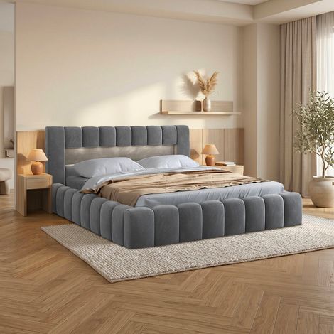 Cama canapé 180x200 con somier Auria Terciopelo Gris oscuro (1/4)