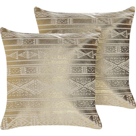 Set di 2 cuscini in cotone dorato 50 x 50 cm geometrico metallico Oujda