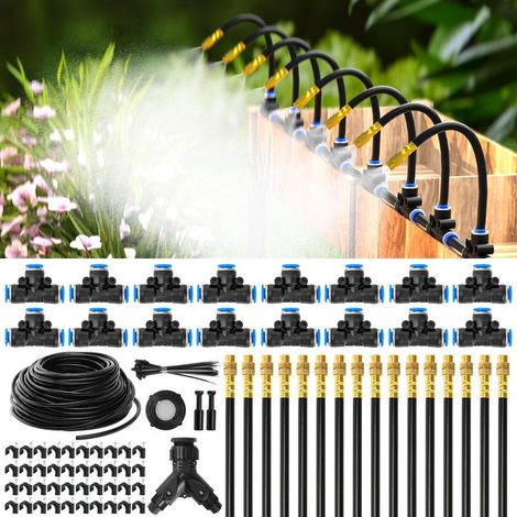 30 m (100 Fuß) Tropfbewässerungssystem, 6-mm-Gartenbewässerungsset mit 16 verstellbaren Kupferdüsen, Bewässerungssystem, Schwarz (1/5)