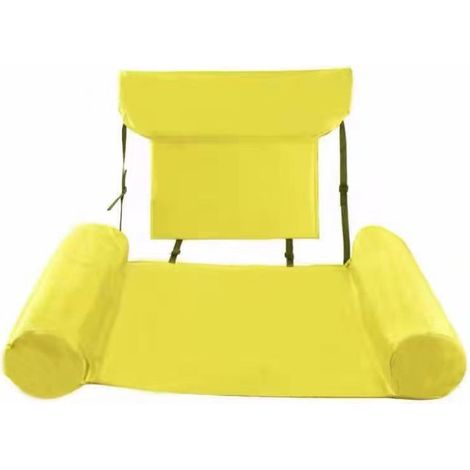 Transat gonflable 3 tubes pliable motif imprimé, dossier sans plaque mousse, jaune, loisir aquatique piscine (1/5)