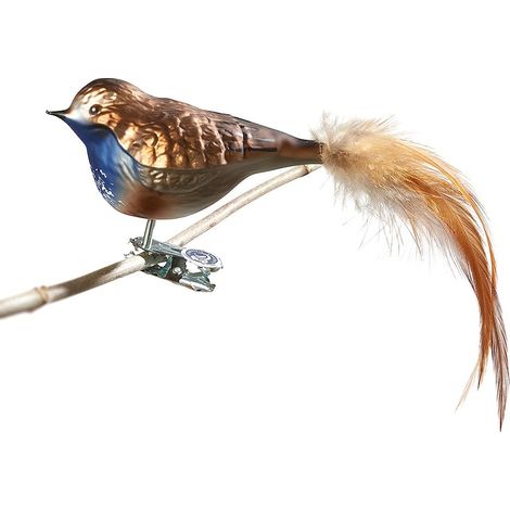 Oiseau en verre, bleu gorge avec plume naturelle, bijoux en verre, décoration d'oiseau avec clip (1/3)