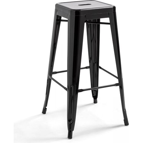 Oviala – Tabouret de bar en métal époxy noir – Résistant aux intempéries – Empilable – Hauteur 76 cm – Style industriel pour extérieur (1/3)