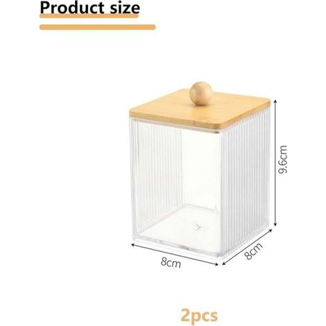 Lot de 2 boîtes de rangement transparentes pour cotons-tiges, distributeur de cotons démaquillants, boîte de rangement en acrylique (1/3)