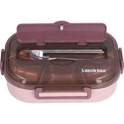 Boîte à lunch isotherme en acier inoxydable pour employé de bureau, étudiant ou enfant. Rose et violette, à quatre compartiments. (1/5)