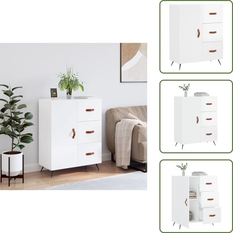 Sideboard Hochglanz-Weiß 69,5x34x90 cm Holzwerkstoff - Schreibtisch - Wohnzimmermöbel - Sideboard - Regal - Aufbewahrung (1/5)