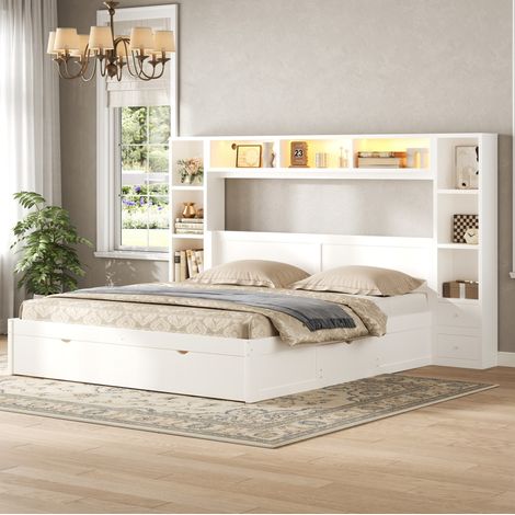Lit mezzanine 120x200 cm métal noir, rangement latéral, recharge USB, sans matelas - CHICFURN (1/5)
