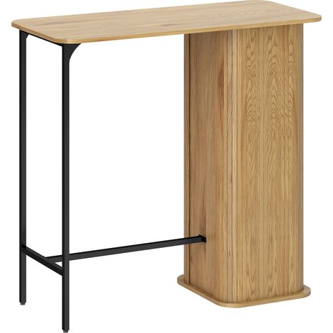 Table de Bar Haute Mange-Debout 112x50x106cm, Bureau avec 3 Niveaux de Rangement et Piètement Métallique, Bois Naturel (1/5)
