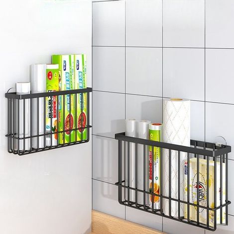 Organiseur adhésif 2 pièces – Boîte murale multifonctionnelle – Fer – Noir (1/5)