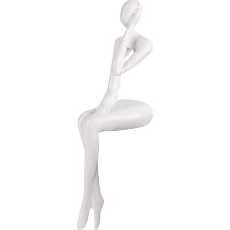 Statue Assise du Philosophe Blanche, Sculpture Abstraite Minimaliste en Résine, Décoration Étagère Maison & Bureau, Salon, Table