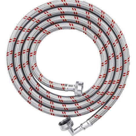 Tuyau d'eau chaude tressé en acier inoxydable pour machine à laver, avec coude à 90° et raccords en laiton, 1,2 m-AquaForge (1/5)