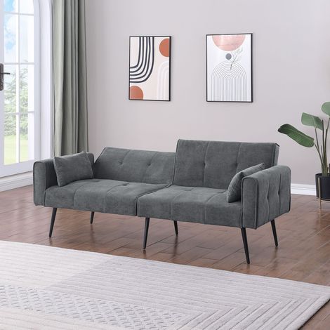 REDOM Canapé 3 places convertible confort ergonomique tissu gris pieds métalliques (Sans matelas) (1/5)