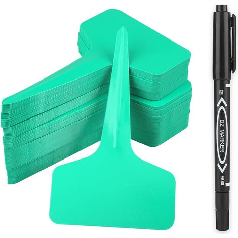 100 Étiquettes pour plantes, PVC durable, Design en T,ur inclus, Jardin potager (1/5)