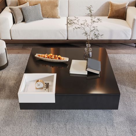Table basse carrée 72 x 72 x 30 cm avec rangement amovible et LED multicolore, noir et blanc DESVIAE (1/5)