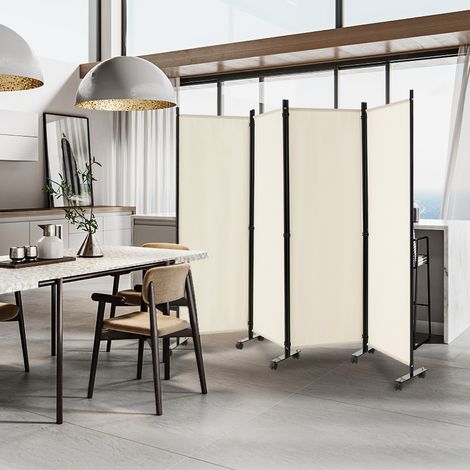 Paravent à Roulettes 4 Panneaux Pliable Brise-vue Cloison de Séparation Pièce sur Pied Protéger Privée 225 x 30 x 173 CM Blanc Maison Chic (1/4)