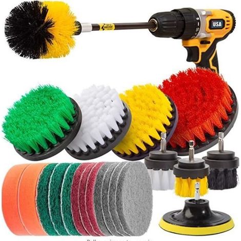 Brosse Nettoyage Rotative Perceuse Nettoyage Voiture Brosse Visseuse 22 PCS pour Voiture, Jantes, Baignoire, Carrelage, Cuisine, (1/4)