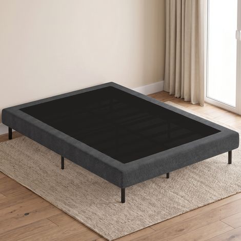 Sommier Tapissier 140x190 cm, Cadre de Lit avec Revêtement en Chenille, 10 Lattes Bois, 9 Pieds Stables, Gris (1/5)