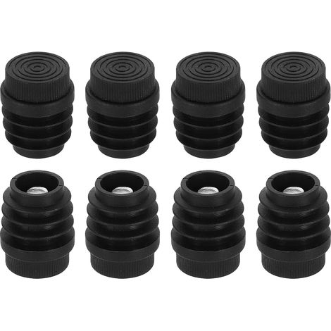 Juego de 8 pies niveladores de plástico ajustables, M8 x 22 mm, para patas de muebles con rosca redonda para atornillar en mesas, sillas y otros muebles, color negro