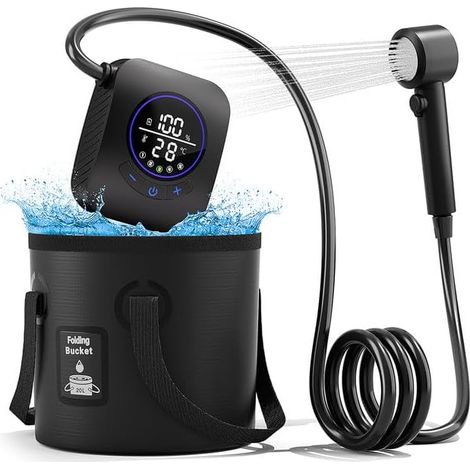 Verbessertes tragbares Campingdusche-Komplettset, 8000-mAh-Pumpe mit Smart-Display (Schwarz)