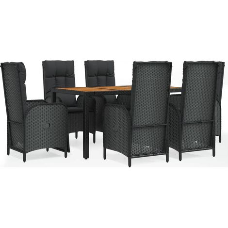 Maison Exclusive - Set da Pranzo da Giardino 7 pz Nero con Cuscini in Polyrattan (1/5)