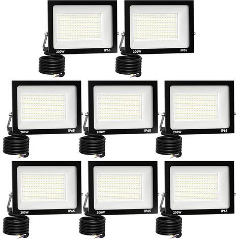 8 Pack Projecteur LED Extérieur 200W 20000 lúmenes 6500K lumière Blanche Froide Spot LED Eclairage IP65 Étanche Projecteur Extérieur Eclairage de Sécurité Floodlight pour resistente (1/5)