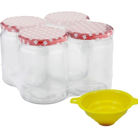 4 bocaux à 540 ML avec Bouchon à vis, avec Entonnoir de bocaux, Verre, Transparent, 8,5 x 8,5 x 12 cm (1/5)