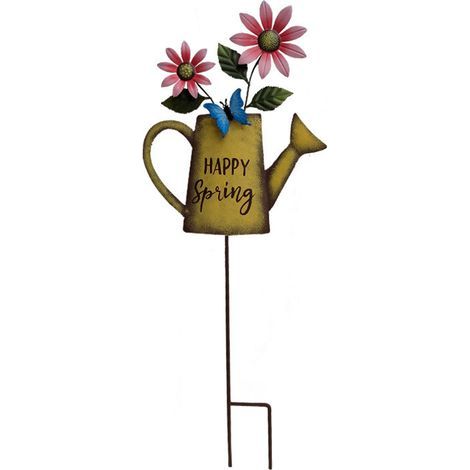 Enjoliveur de jardin en fer avec piquet décoratif incluant pot et champignon (1/4)