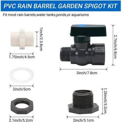 Kit Robinet Baril Pluie - PVC 3/4 Pouces - Adaptateur Cloison Tuyau Arrosage - 6 Pièces (1/5)