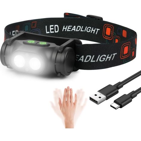 Lampe Frontale Rechargeable USB C, Lampe Frontale LED Ultra Puissante avec Détecteur de Mouvement et Base Magnétique IPX4 Étanche Légère Lampe Torche Frontale pour Course, Cyclisme, Camping