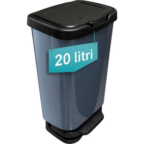Pattumiera da Cucina in plastica effetto acciaio con pedale - Misura 33x25x46 cm - Pedale per apertura automatica e chiusura rallentata - Capacità 20 Litri (1/5)