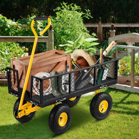 Chariot de jardin robuste, chariot de jardin en acier grande capacité (500 kg), chariot utilitaire avec côtés amovibles et poignée pivotante, idéal pour le jardin, la ferme et la cour.
